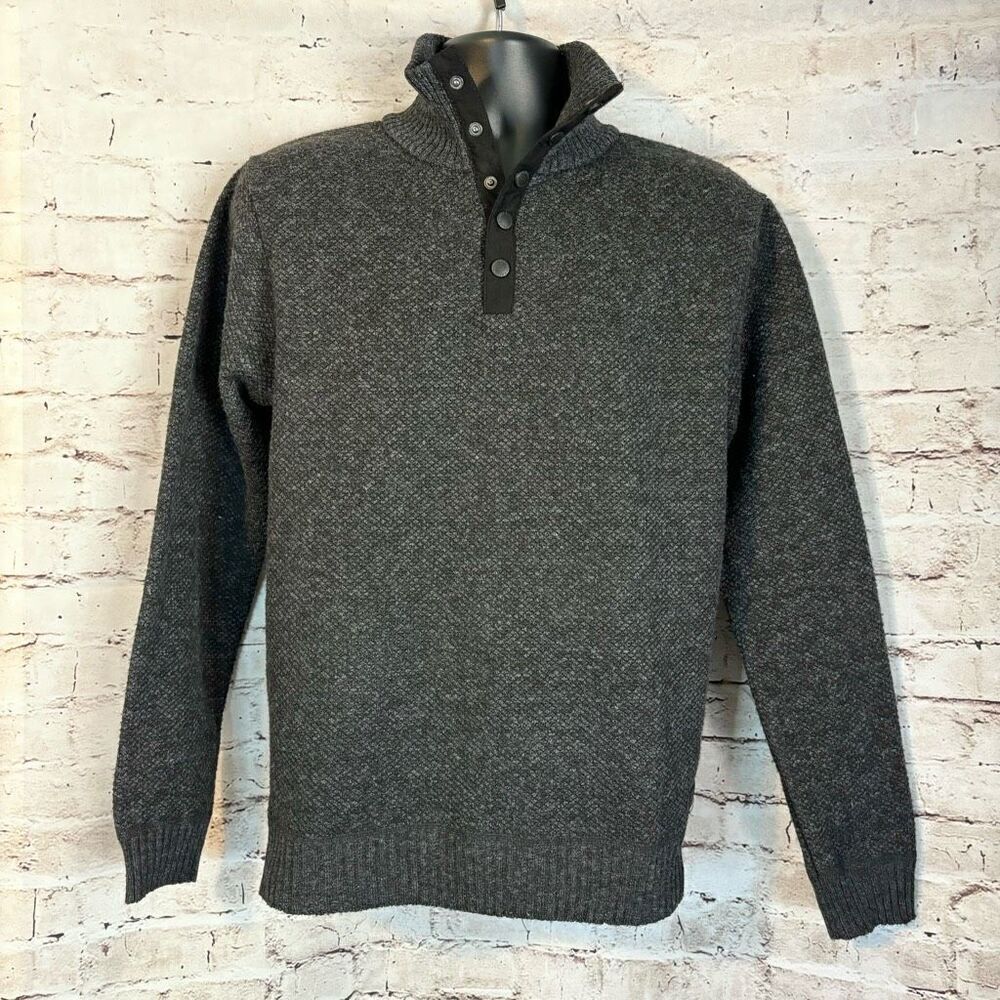 Buffalo David Bitton Weebery Button Neck Fleece Lined Elbow Patch Sweater Gray S